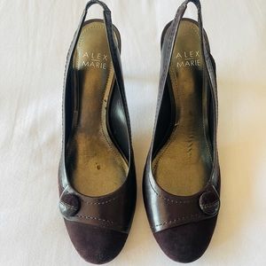 Alex Marie. Suede and faux leather. 3” heel